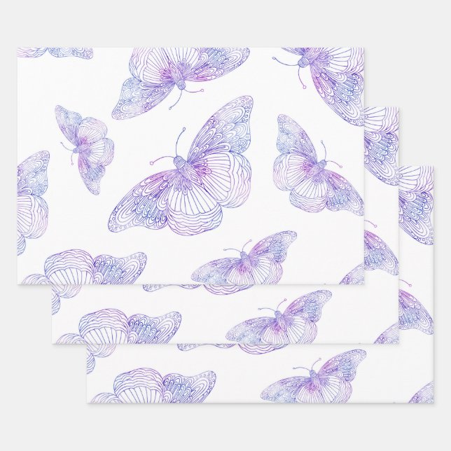 Feuille De Papier Cadeau Motif papillon violet aquarelle (Lot)