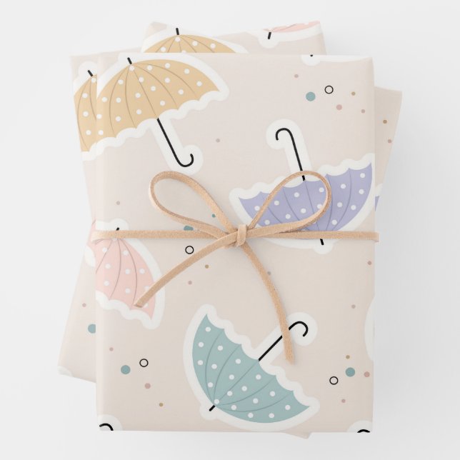 Feuille De Papier Cadeau Motif parapluie Cute Pastel (En situation)