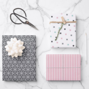 Feuille De Papier Cadeau Motif pastel de forme géométrique grise, rose et v