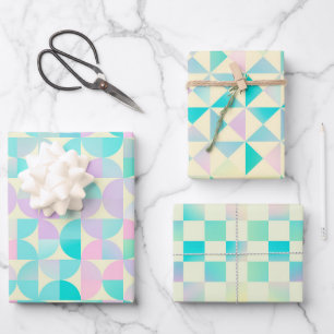 Feuille De Papier Cadeau Motif Pastel Holographique Géométrique