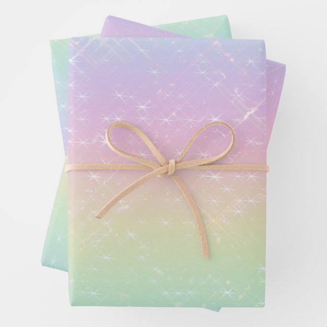 Feuille De Papier Cadeau Motif Pastel Rainbow Sparkles (En situation)