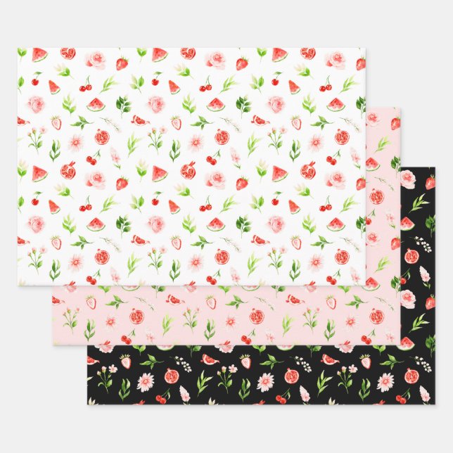 Feuille De Papier Cadeau Motif Pastèque et Grenade (Lot)