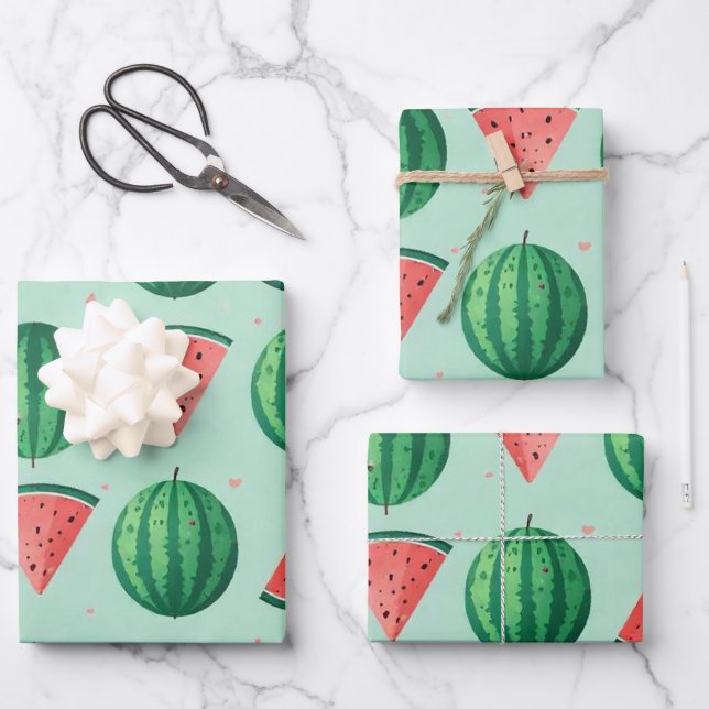 Feuille De Papier Cadeau Motif Pastèque Mignon Tendance Moderne             (Recto)