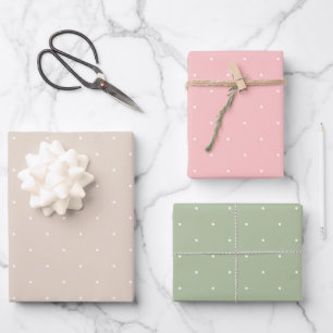 Feuille De Papier Cadeau Motif Petits Points Beige Rose Et Vert Blanc