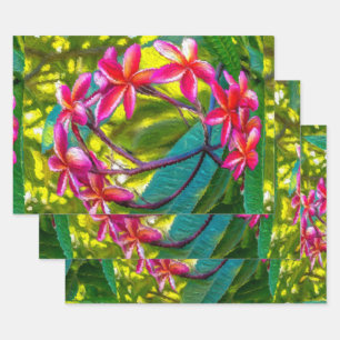 Feuille De Papier Cadeau Motif Plumeria à fleurs rouges