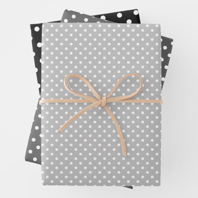 Feuille De Papier Cadeau Motif Pois blanc gris noir chic (En situation)