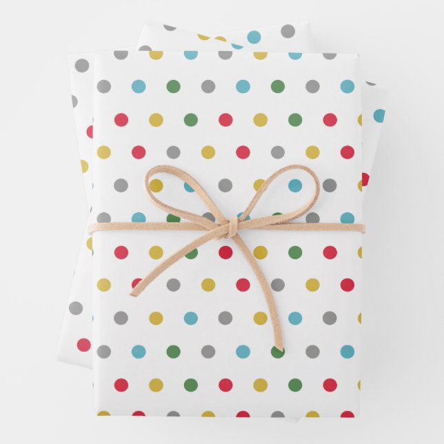 Feuille De Papier Cadeau Motif pois multicolore (En situation)