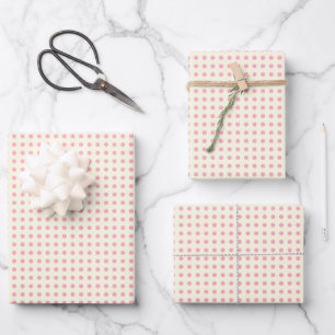 Feuille De Papier Cadeau Motif Pois vintage en rose et crème