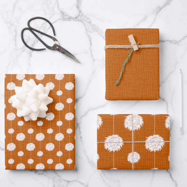 Feuille De Papier Cadeau Motif Pom Pom Pom-pom girl orange brûlé (Recto)