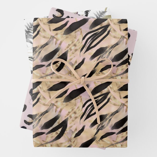 Feuille De Papier Cadeau Motif poster de animal Tropical Gold (En situation)