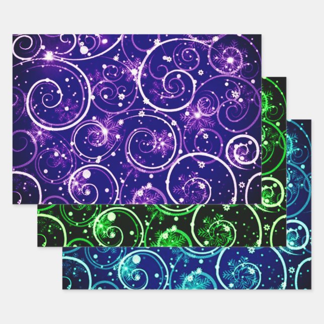 Feuille De Papier Cadeau Motif Purple Green & Blue Winter (Lot)