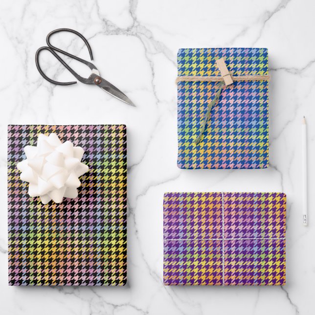 Feuille De Papier Cadeau Motif Rainbow Houndstooth (Recto)