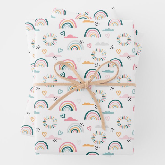 Feuille De Papier Cadeau Motif Rainbows & Hearts (En situation)
