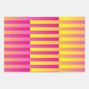 Feuille De Papier Cadeau Motif rayé rose jaune orange