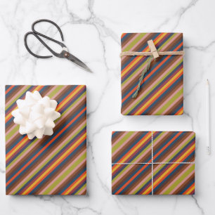 Feuille De Papier Cadeau Motif rayures colorées automne et hiver