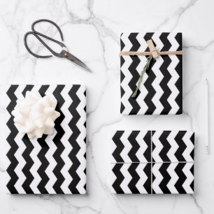 Feuille De Papier Cadeau Motif rayures noires et blanches Chevron moderne