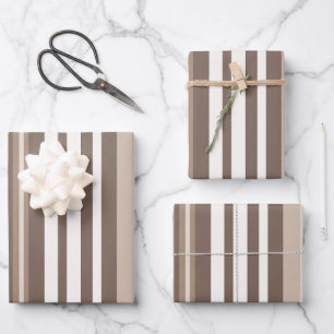 Feuille De Papier Cadeau Motif rayures ton neutre terrien
