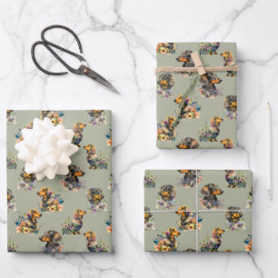 Feuille De Papier Cadeau Motif répétitif avec chien de compagnie teckel mig