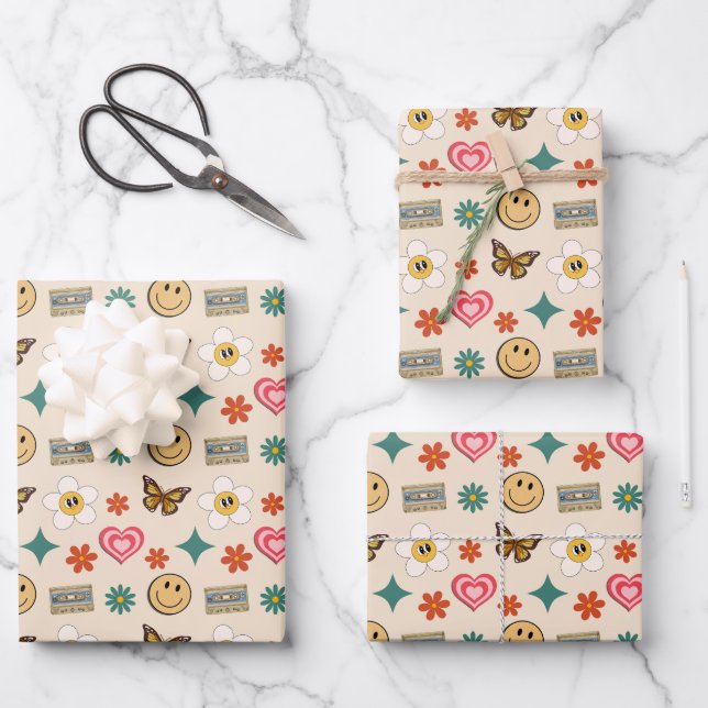 Feuille De Papier Cadeau Motif rétro 01 (Recto)