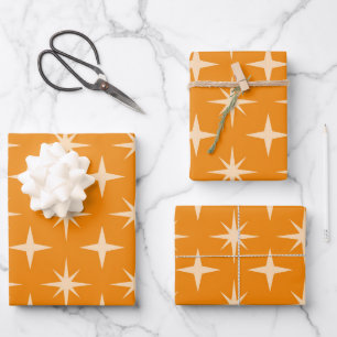 Feuille De Papier Cadeau Motif Rétro Atomique sur fond Orange 