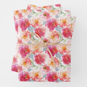 Feuille De Papier Cadeau Motif rose Aquarelle Peony