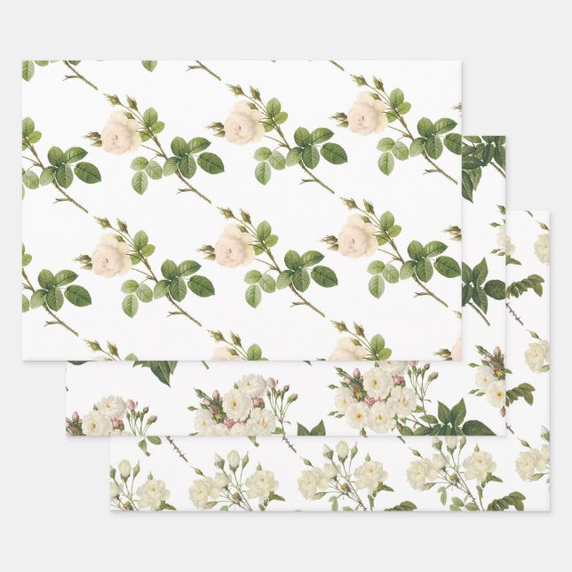 Feuille De Papier Cadeau Motif Rose Blanche (Lot)