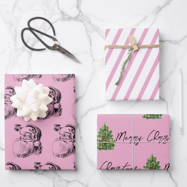 Feuille De Papier Cadeau Motif rose et blanc de Noël (Recto)
