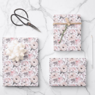 Feuille De Papier Cadeau Motif rose et gris classique