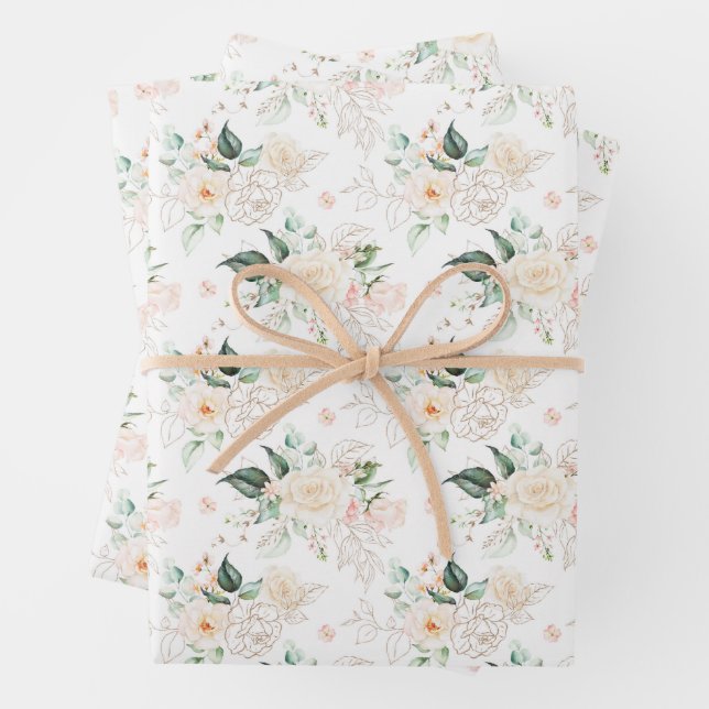 Feuille De Papier Cadeau Motif rose Floral Garden (En situation)