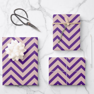 Feuille De Papier Cadeau Motif rose Gold Et Purple Chevron