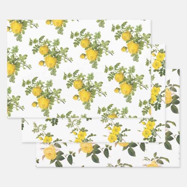 Feuille De Papier Cadeau Motif Rose Jaune (Lot)