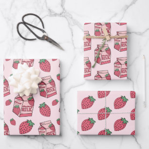 Feuille De Papier Cadeau Motif rose mou à la fraise
