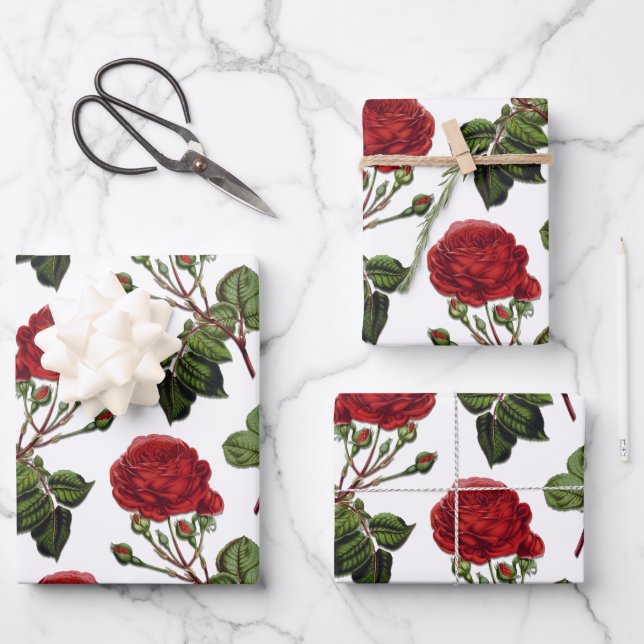 Feuille De Papier Cadeau Motif Rose Red Long Stem (Recto)