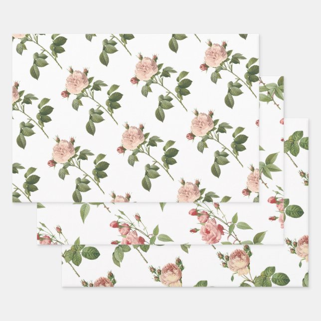 Feuille De Papier Cadeau Motif Rose Rose (Lot)