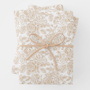 Feuille De Papier Cadeau Motif Rose Vintage beige