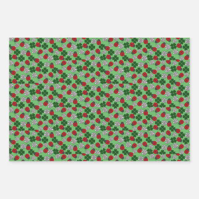 Feuille De Papier Cadeau Motif rouge et vert mignon Ladybug (Devant)