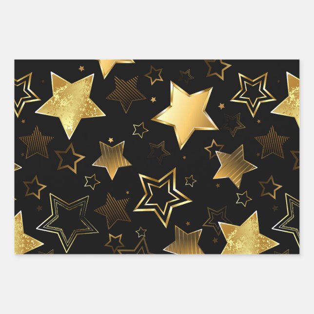 Feuille De Papier Cadeau Motif sans couture avec étoiles d'or (Devant)