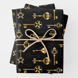 Feuille De Papier Cadeau Motif sans couture avec touches d'or