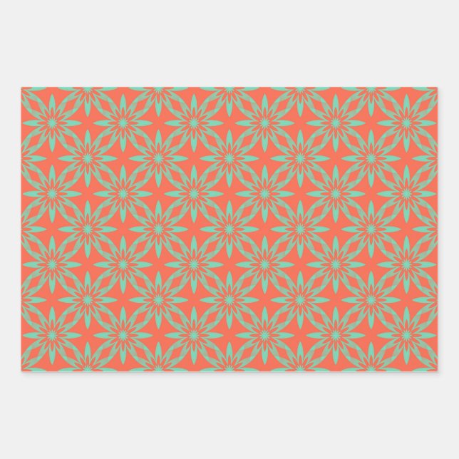 Feuille De Papier Cadeau Motif sans couture de fleurs d'aquamarine corail (Devant)