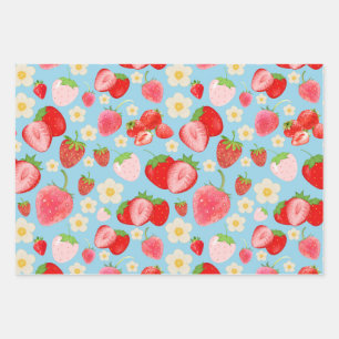 Feuille De Papier Cadeau Motif sans couture de fraise à l'aquarelle mignon
