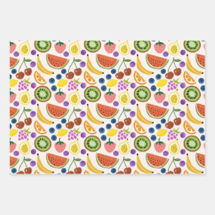 Feuille De Papier Cadeau Motif sans couture de fruits gribouillés mignons
