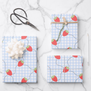 Feuille De Papier Cadeau Motif sans couture de gingham aux fraises