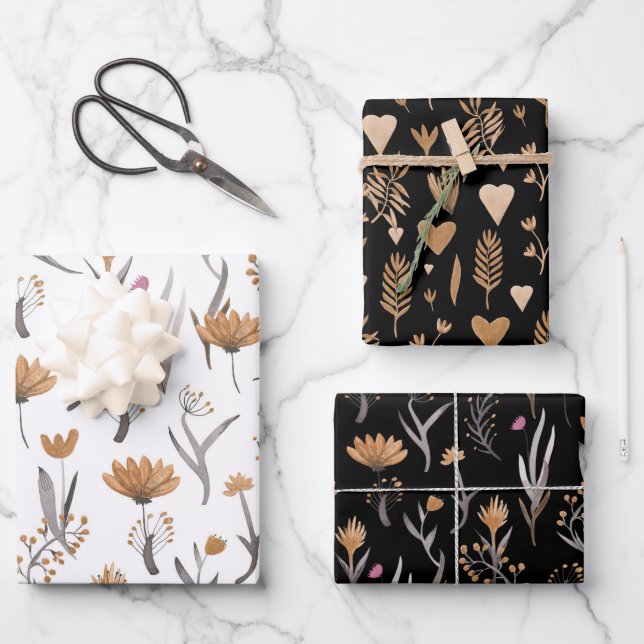 Feuille De Papier Cadeau motif sans couture de plantes de style boho (Recto)