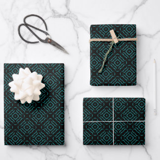 Feuille De Papier Cadeau Motif sans couture en turquoise vif sur fond noir