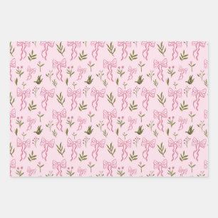 Feuille De Papier Cadeau Motif sans couture floral ruban rose mignon
