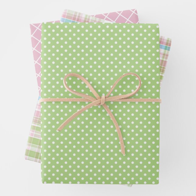Feuille De Papier Cadeau Motif Shabby Chic Bleu Rose Vert Tailles (En situation)