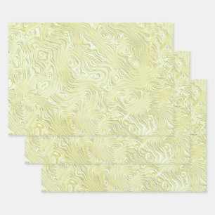 Feuille De Papier Cadeau Motif Silky Faux Moire en Jaune Chatoyant