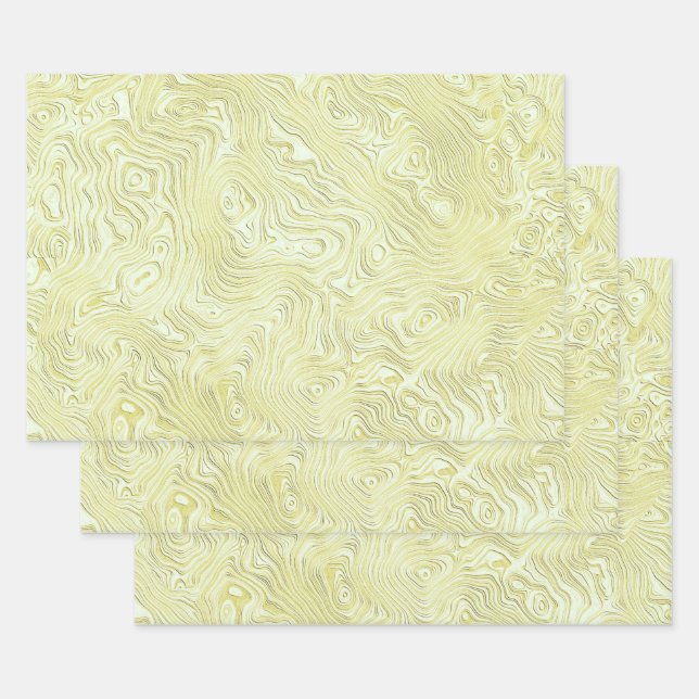Feuille De Papier Cadeau Motif Silky Faux Moire en Jaune Chatoyant (Lot)