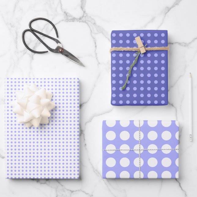 Feuille De Papier Cadeau Motif simple à pois bleus et blancs (Recto)