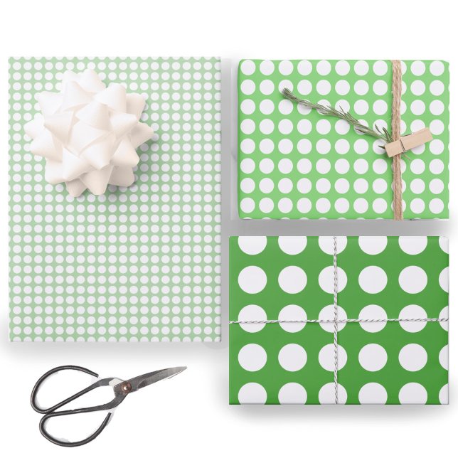 Feuille De Papier Cadeau Motif simple pois verts et blancs (Créateur téléchargé)